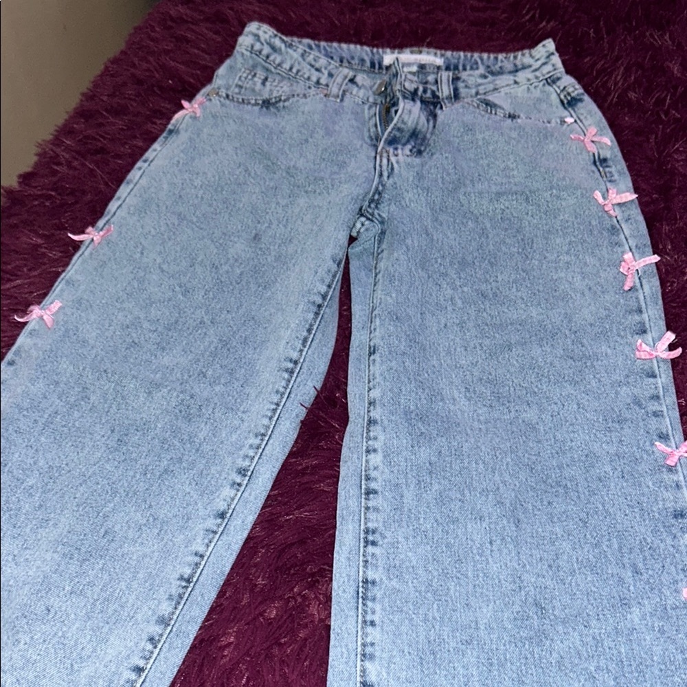Women's Light Blue Jeans with Pink Accents